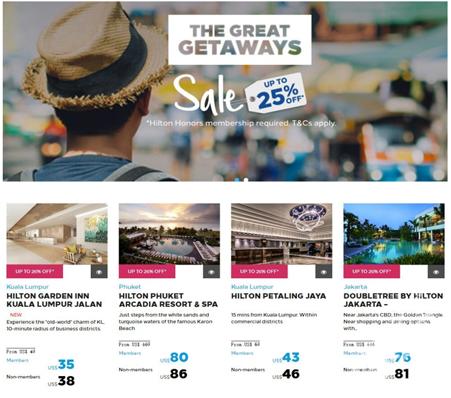 希尔顿东南亚地区酒店最高75折促销（预定截止4月30日）